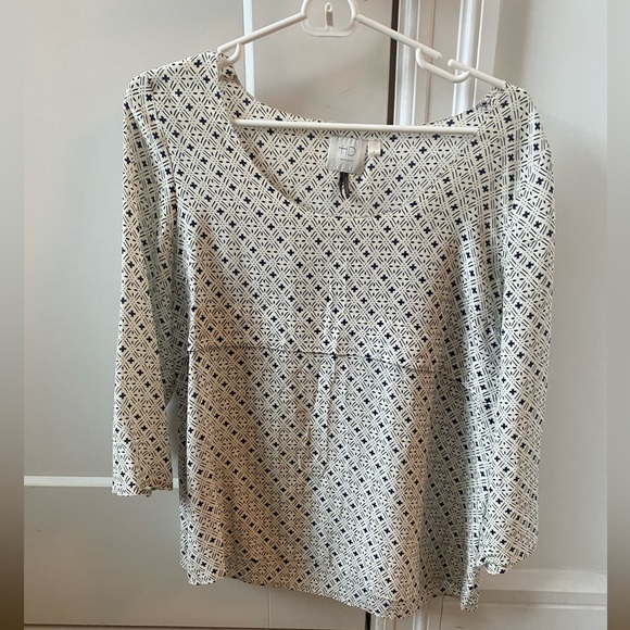 HD in Paris / Anthropologie - Black / White Patterned Silk Blouse - Medium - Picture 1 of 5
